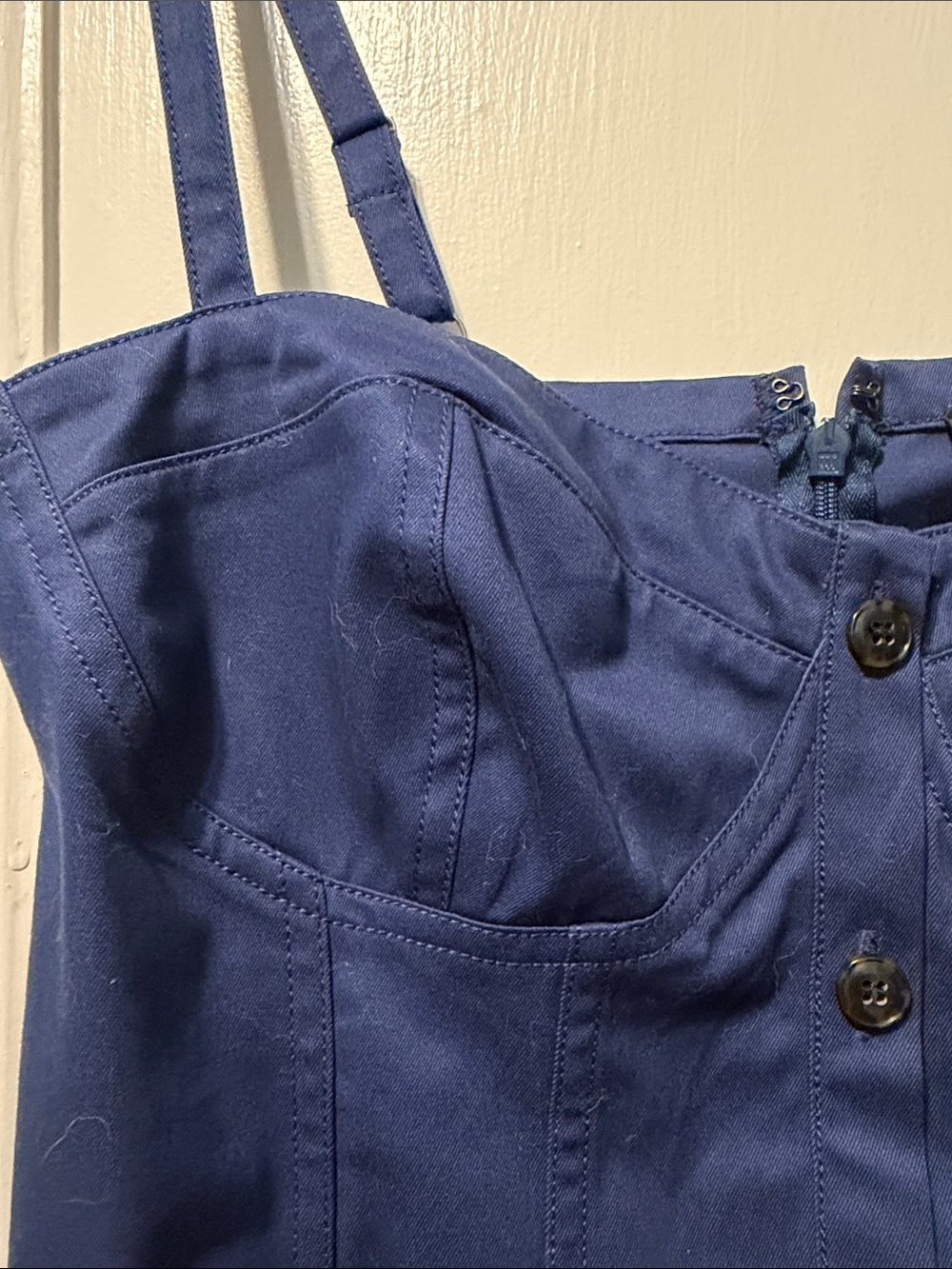 JCrew NWT Fitted Navy Blue Button-Front Mini Dress with Adjustable Straps - Picture 3 of 5